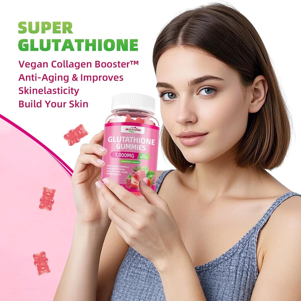 Glutathione Supplement Collagen Gummies: L-Glutamine Contains Marine Collagen Vitamins C, E, D&B12 Glutathione Gummies 1000mg for Anti-Aging Formula and Strengthen Bones 5