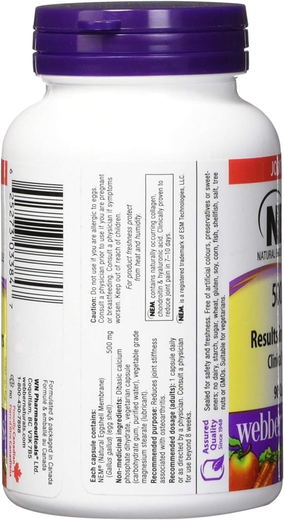Webber Naturals NEM Natural Eggshell Membrane 500mg, 90 Capsules 2