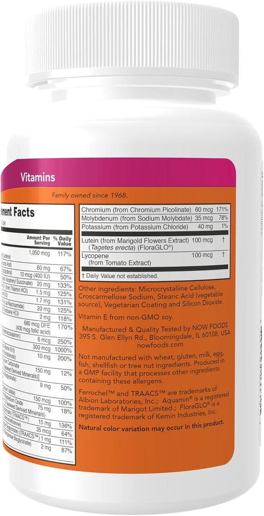 NOW Supplements, Daily Vits™, One Tablet Daily with Lutein & Lycopene, 100 Tablets (Pack of 2) 4