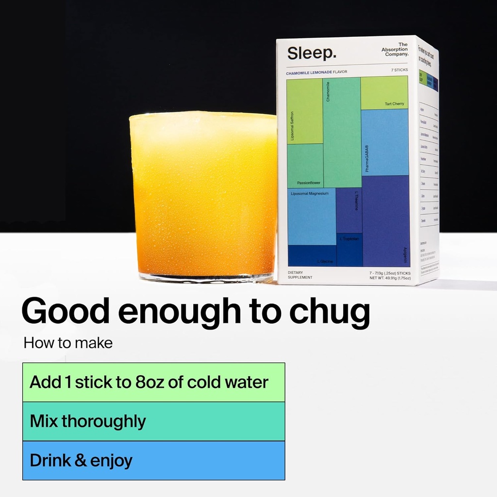Sleep Aid Powder - Calming Drink for Deep Sleep with Liposomal Saffron, Magnesium & PharmaGABA Melatonin-Free Natural Supplement to Reduce Stress and Improve Sleep Quality Chamomile Lemonade 7 Sticks 5