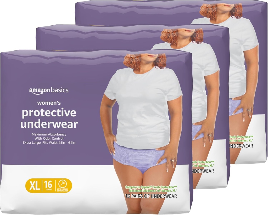 Basics Incontinence Underwear for Women, Protective, Disposable, Postpartum, Maximum Absorbency, X-Large, Lavender, 48 Count (3 Packs of 16) 2