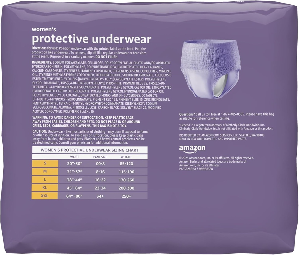 Basics Incontinence Underwear for Women, Protective, Disposable, Postpartum, Maximum Absorbency, X-Large, Lavender, 48 Count (3 Packs of 16) 3