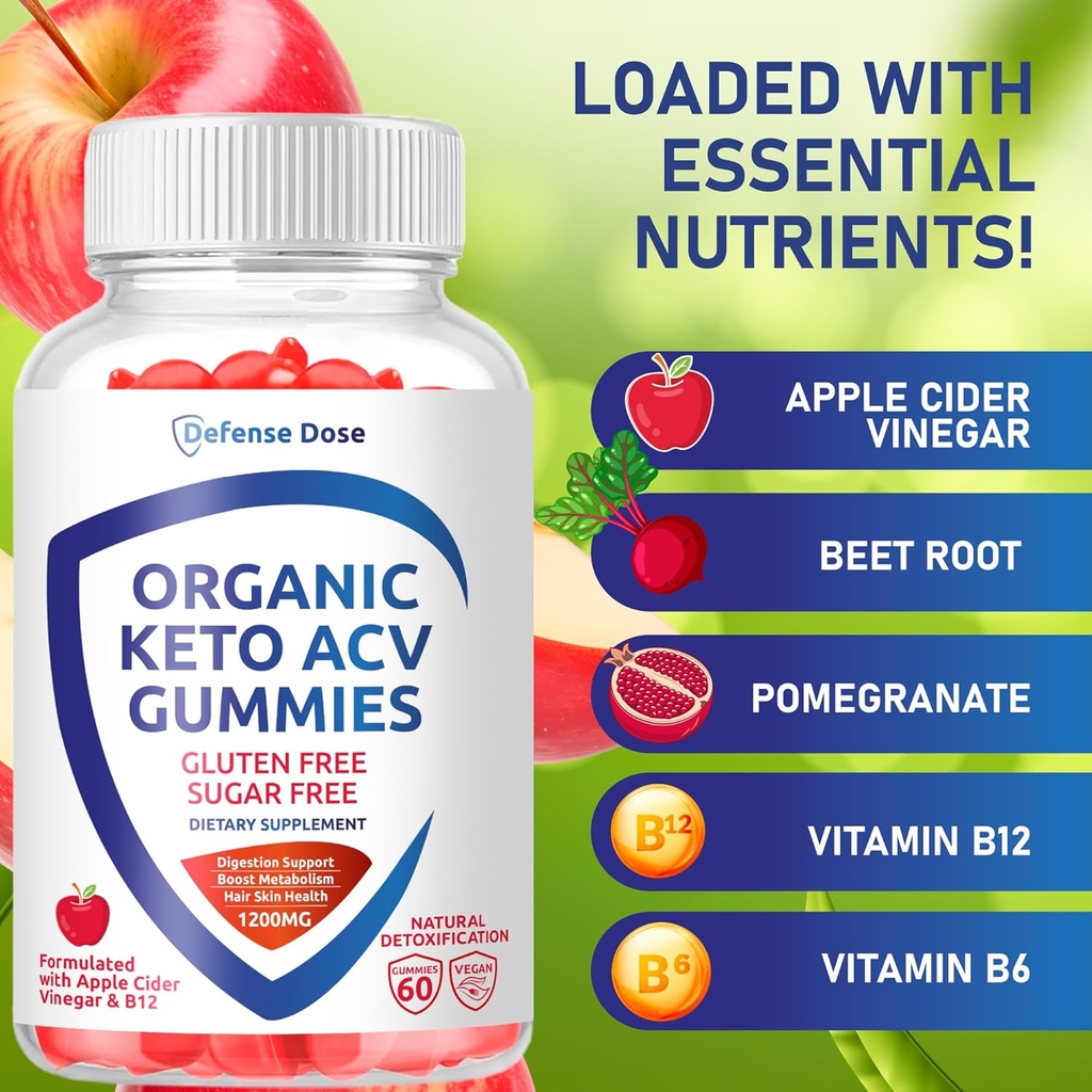 Organic Keto ACV Gummies - Gluten & Sugar Free Pro Active Apple Cider Vinegar Supplement for Women Men (1200MG) 6