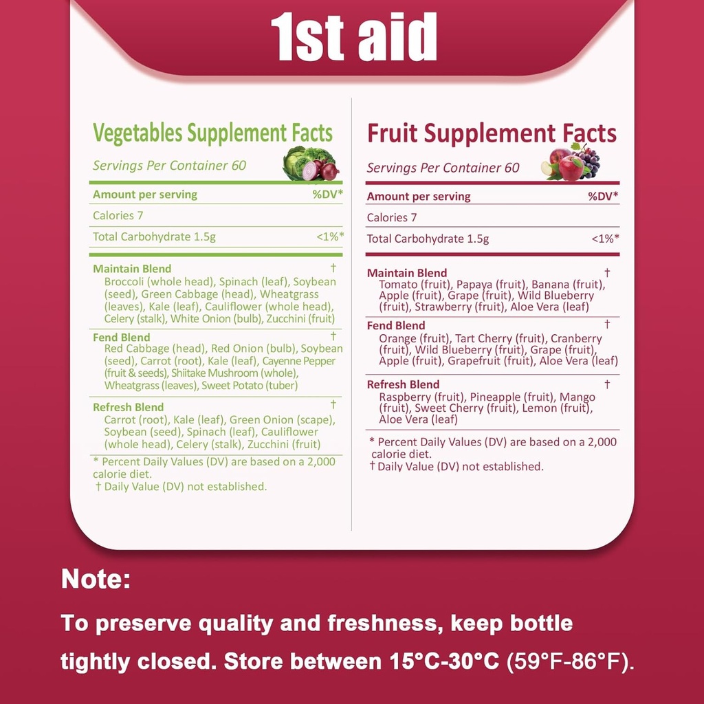 1st Aid Fruit-Veggies Supplement-Capsules Home-Essential Dietary-Supplements - 180Count Whole Food Fruit Vegetables Mixed Nutritional Supplements for Adults 4