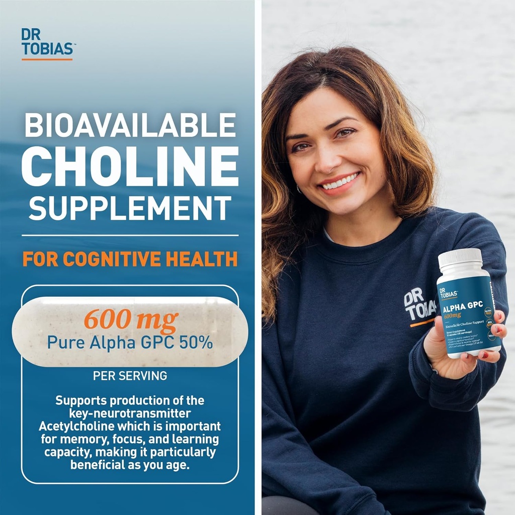 Dr. Tobias Alpha GPC 600mg Per Serving - Bioavailable Choline Supplements for Brain, Memory and Focus - Premium Nootropic Alpha GPC Choline Supplement, Vegan, Non-GMO, 60 Capsules, 30 Servings 3