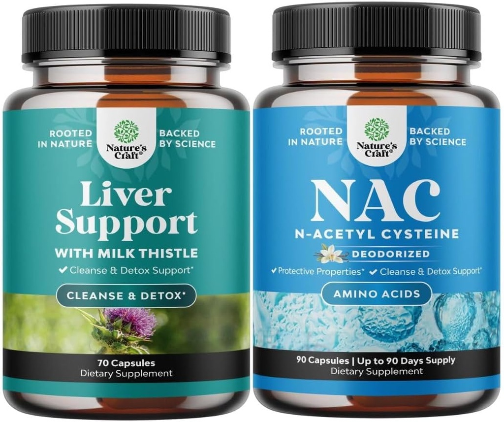 Bundle of Liver Cleanse Detox & Repair Formula and NAC Supplement N-Acetyl Cysteine 600mg - Herbal Liver Support Supplement with Milk Thistle - High Absorption NAC 600 mg Capsules Glutathione 2