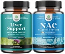 Bundle of Liver Cleanse Detox & Repair Formula and NAC Supplement N-Acetyl Cysteine 600mg - Herbal Liver Support Supplement with Milk Thistle - High Absorption NAC 600 mg Capsules Glutathione 2