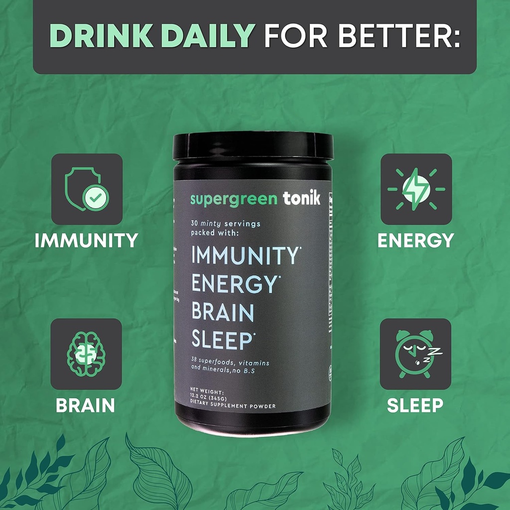 100% Natural Greens Superfood Powder – Daily Supplement with 38 Superfoods, Vitamins and Minerals – Supports Energy, Stress and Immunity – 30 Day Supply – 360 Grams (3 Tubs) 6