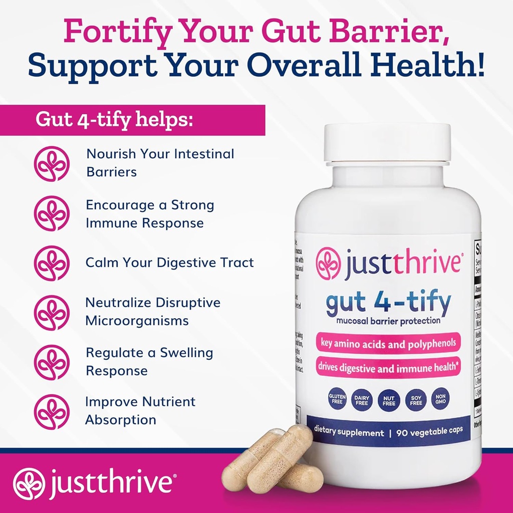 Just Thrive Gut 4-tify - Gut Health Supplements for Women and Men - Anti Bloat, 90 Vegetable Capsules 5