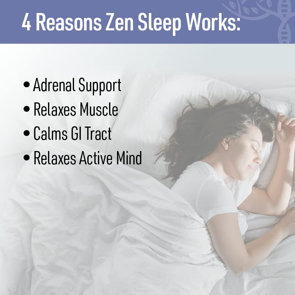 Zen Sleep | Non-Addictive Sleep Aid w/Adrenal Support. Contains Magnesium and Organic Herbs; Chamomile, Lemon Balm, Passion Flower, No melatonin 5