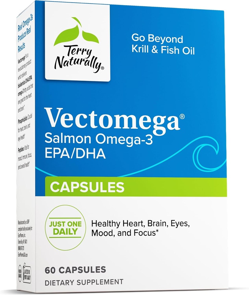 Terry Naturally Vectomega - Dietary Supplement with EPA & DHA - Omega-3 Tablets for Brain & Heart Health Support - Nutritional Supplement with Essential Fatty Acids & Peptides - 60 Capsules 2