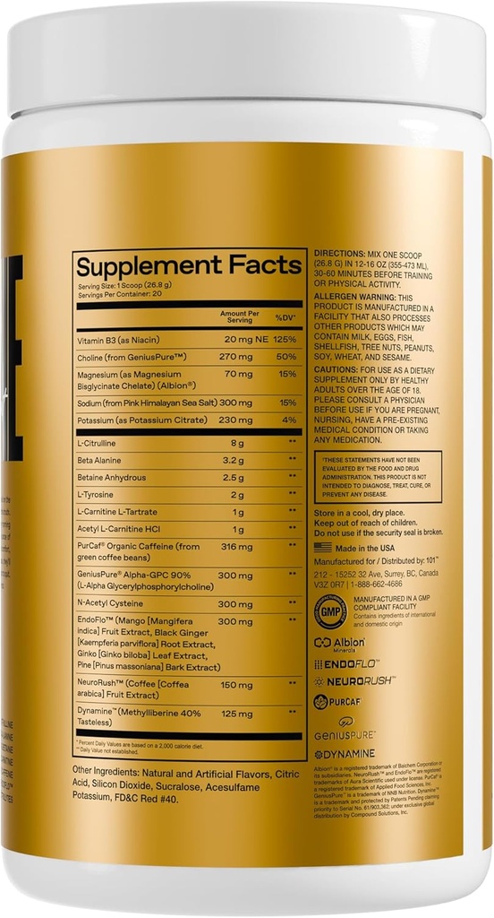 ONE OF ONE Loaded Pre-Workout – High-Stim Energy, Focus & Endurance with EndoFlo™, Genius Pure™ Alpha GPC, NeuroRush™, Dynamine®, No Crash, Gluten Free – Snow Cone 4