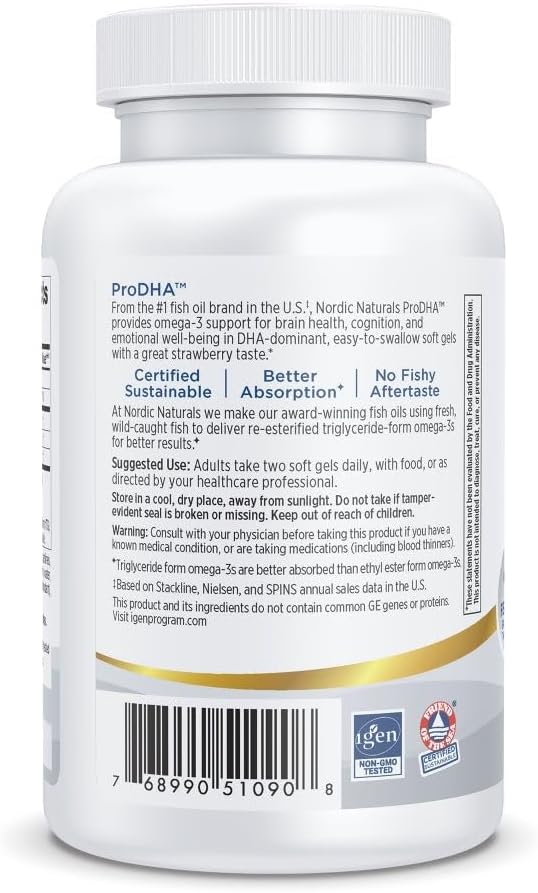 Nordic Naturals ProDHA, Strawberry - 120 Soft Gels - 830 mg Omega-3 - High-Intensity DHA Formula for Neurological Health, Mood & Memory - Non-GMO - 60 Servings 4