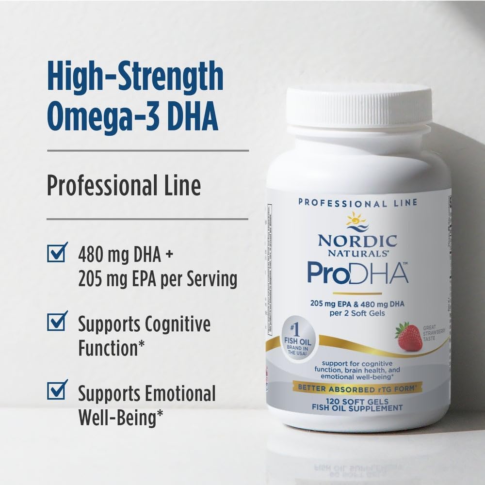 Nordic Naturals ProDHA, Strawberry - 120 Soft Gels - 830 mg Omega-3 - High-Intensity DHA Formula for Neurological Health, Mood & Memory - Non-GMO - 60 Servings 6