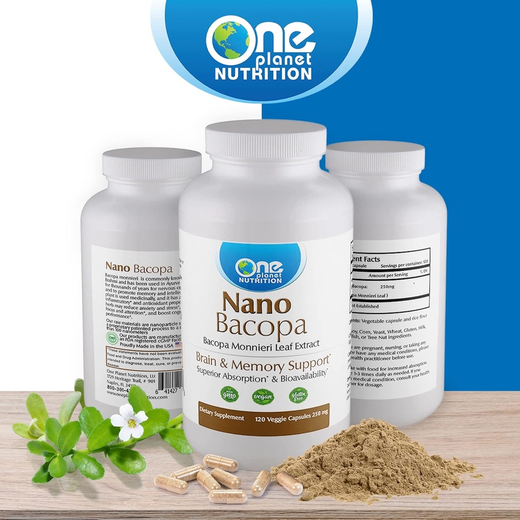 One Planet Nutrition Nano Bacopa 250 mg Veggie Capsules (120 Servings), Bacopa monnieri Extract, Nano for Easy Absorption, Enhances Memory & Focus, Non-GMO, Vegan, Gluten-Free 6