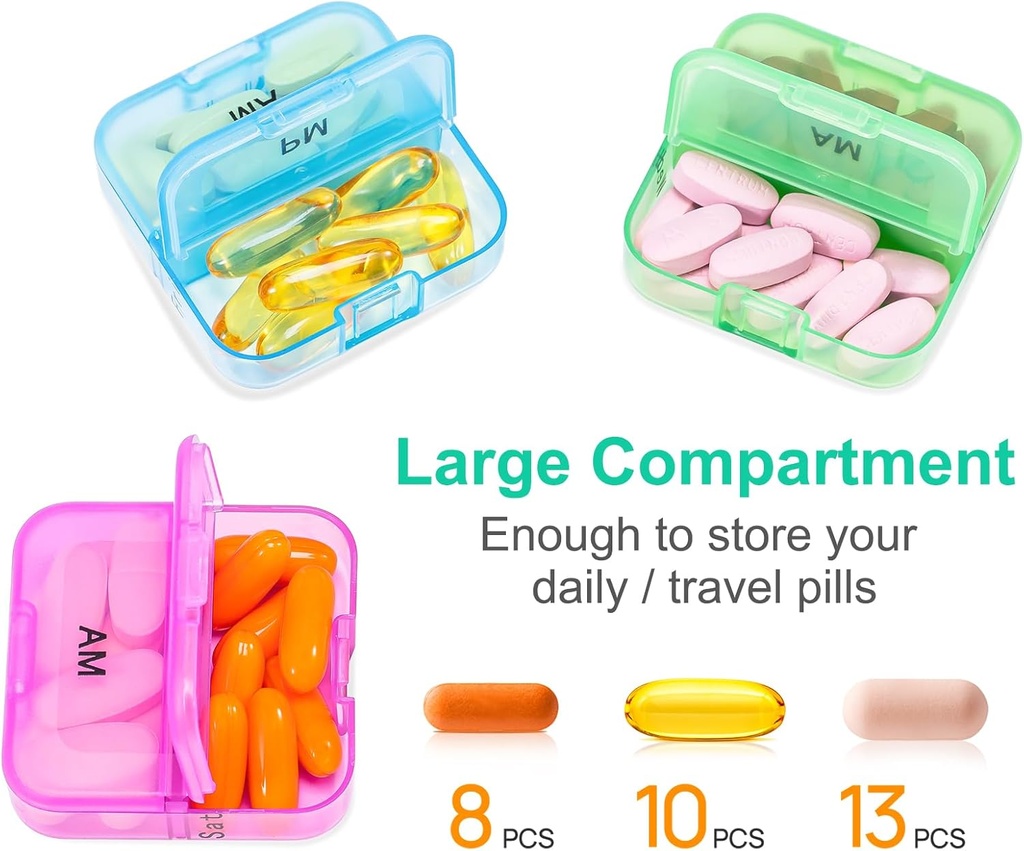 Zoksi Weekly Pill Organizer 2 Times a Day, PU Leather Bag 7 Day Am Pm Pill Box, Daily Pill Box Organizer 7 Day, Portable Medicine Organizer for Travel, Weekly Pill Case to Store All Meds 5