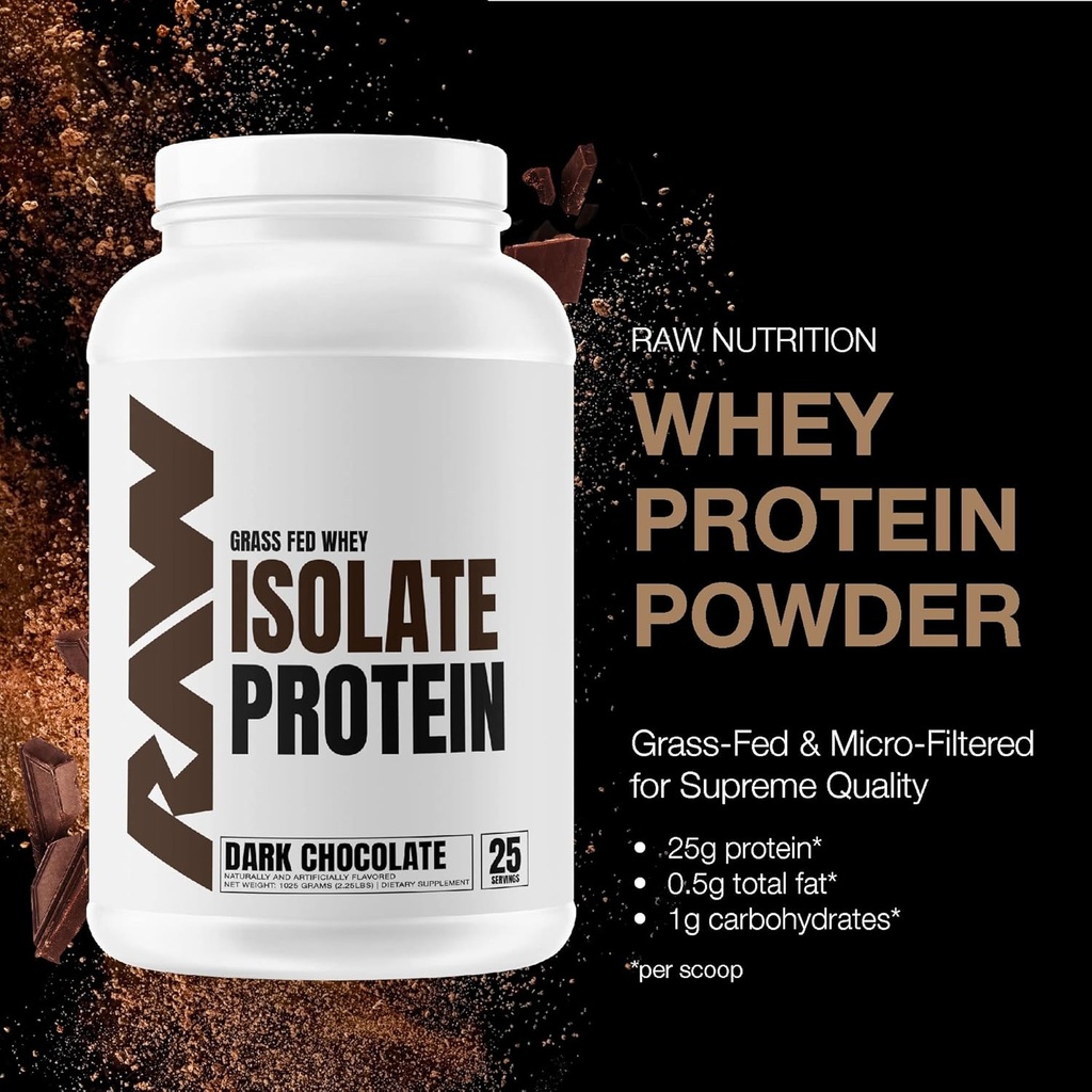 RAW Whey Isolate Protein Powder, Dark Chocolate - 100% Grass-Fed Sports Nutrition Whey Protein Powder for Muscle Growth & Recovery - Low-Fat, Low Carb, Naturally Flavored & Sweetened - 25 Servings 4