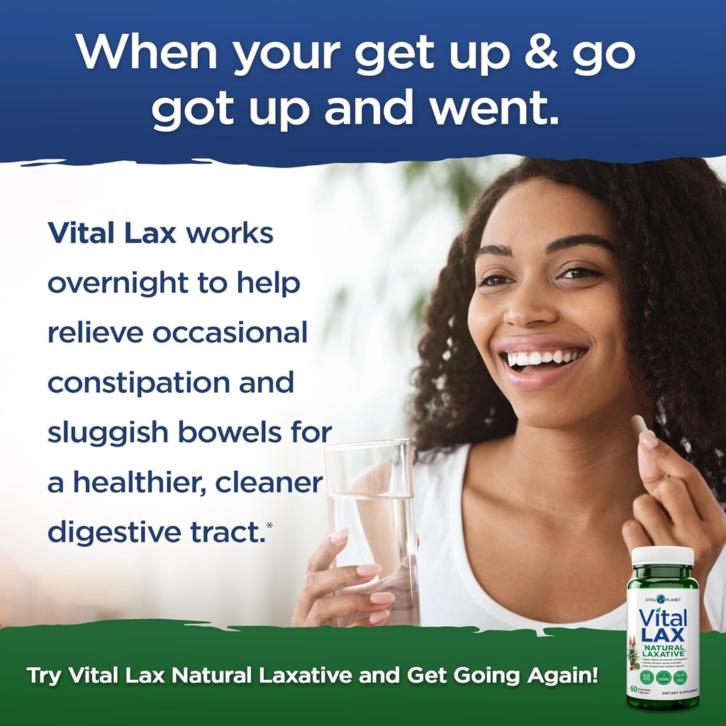 Vital Planet - Vital Lax Natural Laxative Cleanse Supplement for Occasional Constipation, with Magnesium Hydroxide, Slippery Elm, Aloe, and Triphala to Support Bowel Regularity 60 Capsules 6