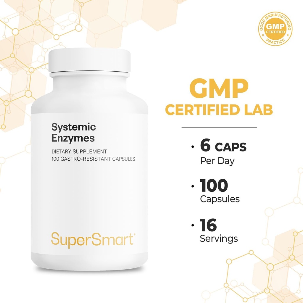 Supersmart Systemic Enzymes (High Potency) - with Bromelain, Protease, Lipase, Trypsin, Chymotrypsin, Peptidase, Pancreatin - Proteolytic Enzymes Complex | Non-GMO & Gluten Free - 100 DR Capsules 6