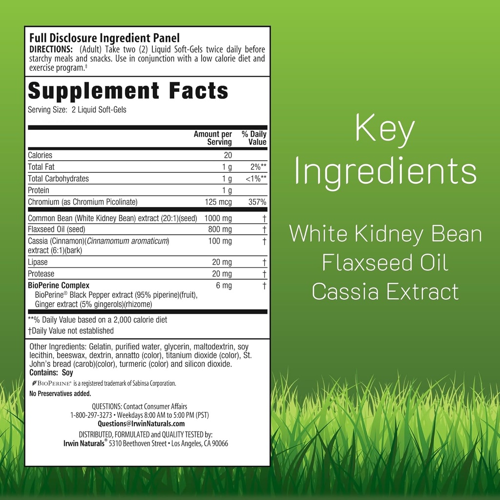 Irwin Naturals Maximum Strength 3-in-1 Carb Blocker - Neutralize Carbohydrates - 75 Liquid Softgels 3