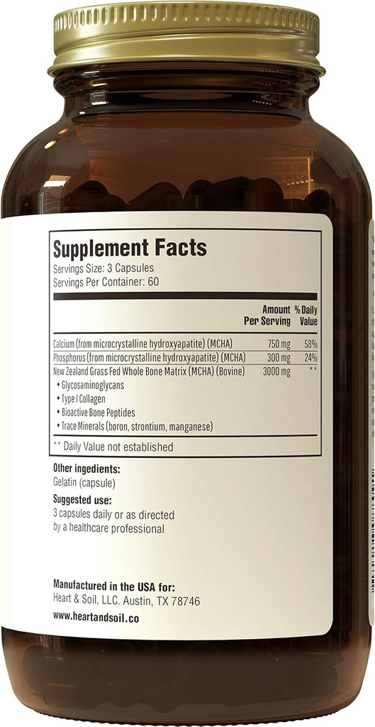 Heart & Soil Grass Fed Bone Matrix — Supports Bone and Joint Health, Strength, and Flexibility (180 Capsules) 3