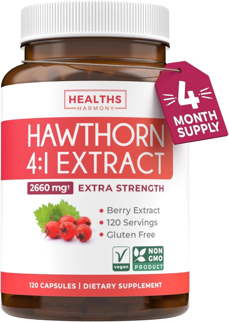Super Potent Hawthorn Berry Extract Capsules - Hawthorn Berry Supplement Made from Extra Strength Concentrate to Support Heart and Digestive Health - Vegan Non-GMO & Gluten Free (4 Month Supply) 2