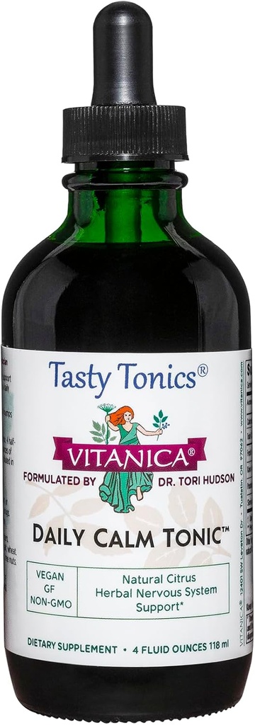 Vitanica Daily Calm Tonic, Natural Liquid Stress Relief Supplement, Dr. Formulated, Organic Lemon Balm, Kava Kava and Passion Flower, for Women, Men & Adults, Vegan, 4 Ounce (Daily Calm Tonic) 2