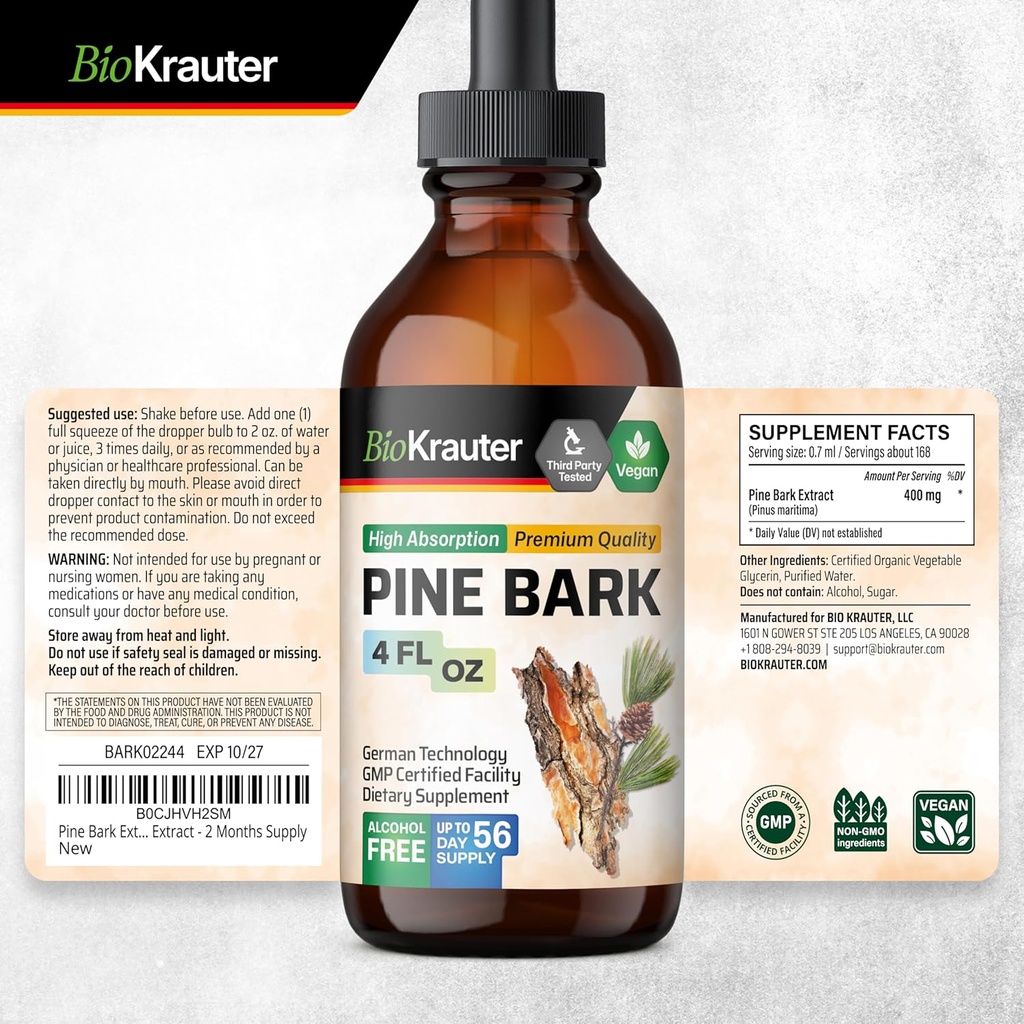 BIO KRAUTER Pine Bark Tincture 4 Fl. Oz. & Gotu Kola Tincture 4 Fl. Oz. 6