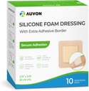 AUVON Silicone Foam Dressing with Large Adhesive Border, 3" x 3" 10 Packs Wound Dressing Bandage with High Absorbency, Waterproof Silicone Foam Pads for Wound Care & Protection Plus Cushioning 2