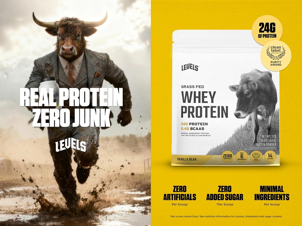 Levels Grass Fed Whey Protein Powder, No Artificials, 24G of Protein, Vanilla Bean, 1LB 3