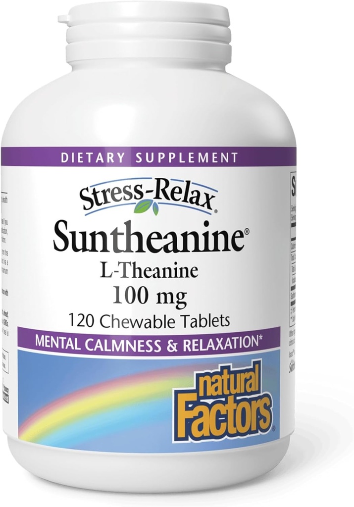 Natural Factors Suntheanine L-Theanine 100 mg - Health Supplement for Calm Outlook - L-Theanine Supplement Supports Relaxing Sleep & Aids Against Drowsiness - 120 Chewable Tablets (60 Servings) 2