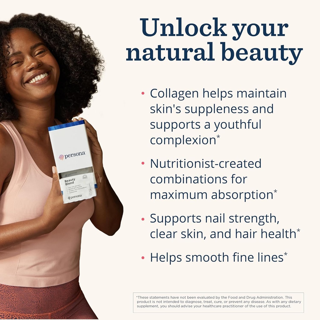 Persona Nutrition Beauty Blend Vitamin Pack for Hair, Skin & Nails (28 Pack) – Includes Hyaluronic Acid, Collagen, Borage with Saffron & Vitamin C 5