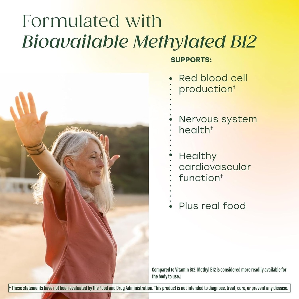 MegaFood Methyl B12 - Vegan - Includes Methyl Folate, Vitamin B12 & B6 - Supports Cellular Energy Production, Nervous System Health & Cardiovascular Function - 60 Tablets 5