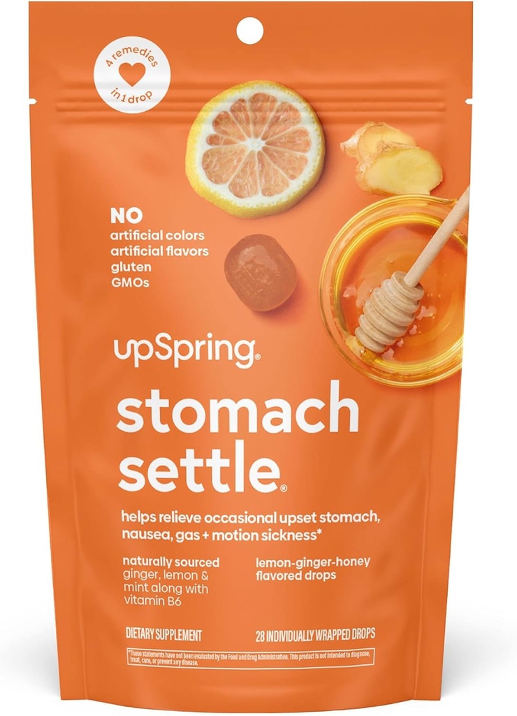 Upspring Stomach Settle Nausea Relief Drops - Fast-Acting Pregnancy Nausea Relief & Morning Sickness Relief with Ginger, Lemon, Spearmint, Honey & B6, Lemon-Ginger-Honey Flavor, 28 Drops 2