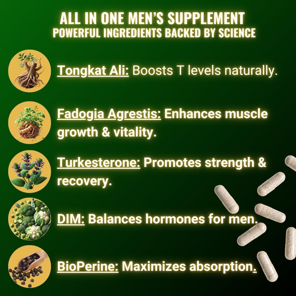 43,650mg Fadogia Agrestis for Men, Turkesterone Supplement for Men, Tongkat Ali for Men, DIM Supplement for Men - Male Enhancing Supplement 3