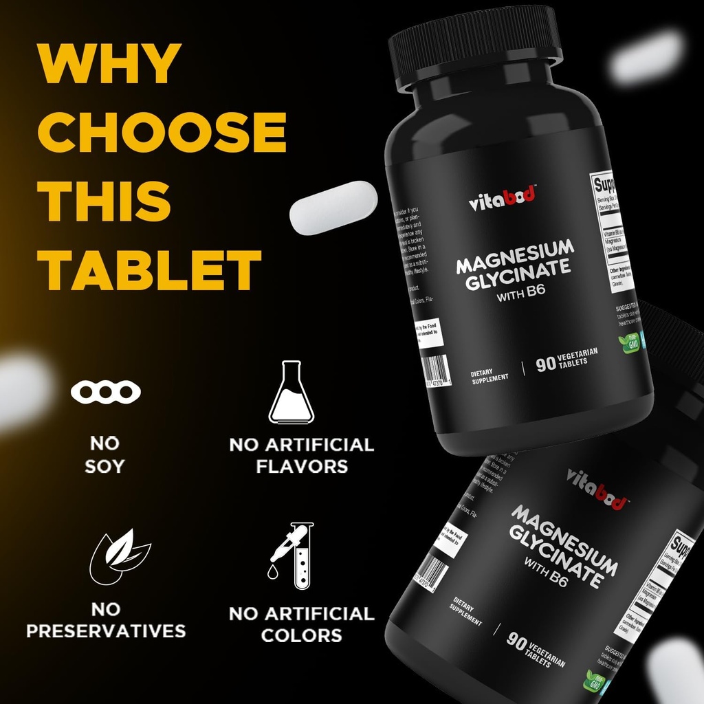 Magnesium Glycinate 1000 mg per Serving Providing 300mg of Elemental Magnesium - 90 Vegetarian Tablets - Chelated Form - Supports Muscle, Joint, and Heart Health* 5