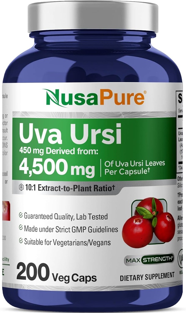 NusaPure Uva Ursi 10:1 Extract, 450 mg Equivalent to 4,500mg 200 Vegetarian caps (Non-GMO, Vegan) Bearberry 2