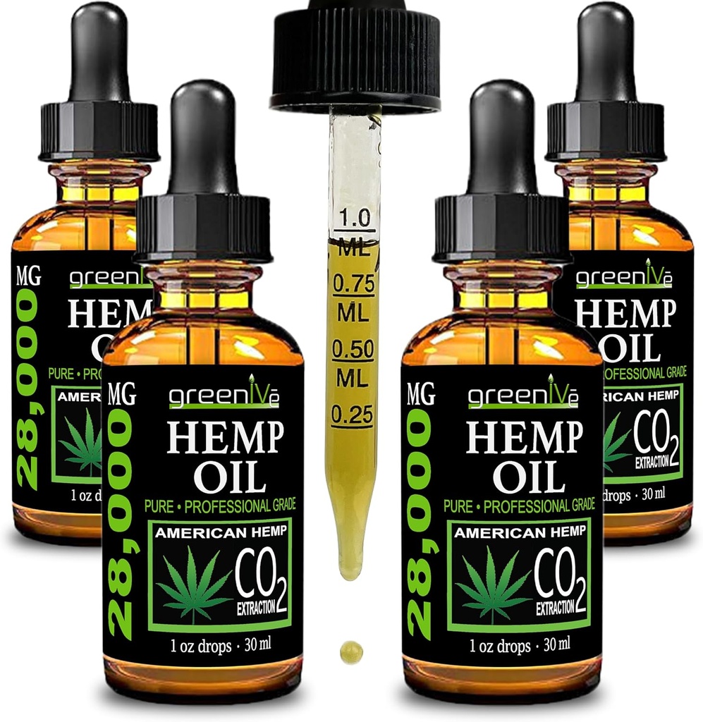 GreenIVe Hemp Drops 28,000mg Naturally Grown Hemp Oil Drops Vegan Omegas Natural Potent Results (4 Pack) 2