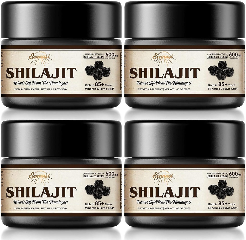 Shilajit Pure Himalayan Organic Shilajit Resin - 600mg Maximum Potency Natural Organic Shilajit Resin with 85+ Trace Minerals & Fulvic Acid for Energy, Immune Support, 30 Grams (4 Pack) 2