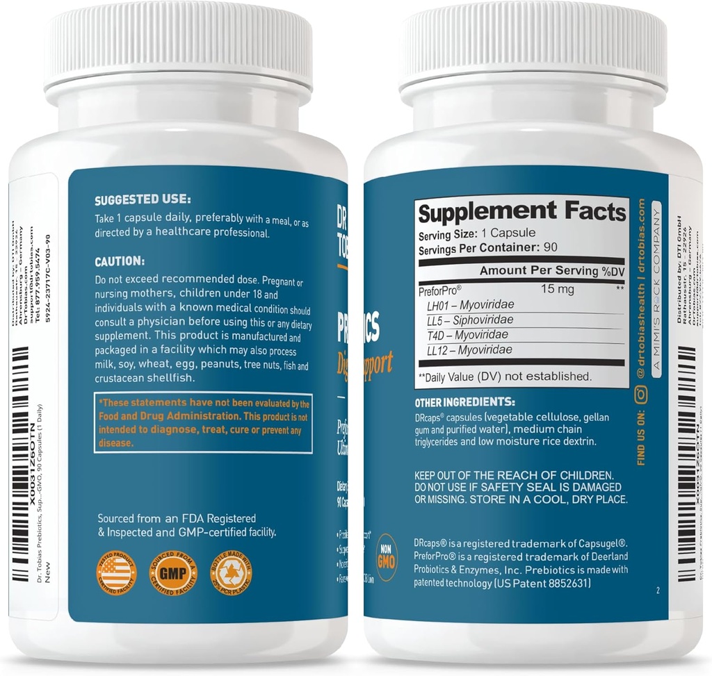 Dr. Tobias Prebiotics Digestive Support, Advanced Prebiotic Supplement for Gut Health, Immune Function & Boost for Probiotics for Women & Men, Vegan, Non-GMO, 90 Capsules, 90 Servings 6