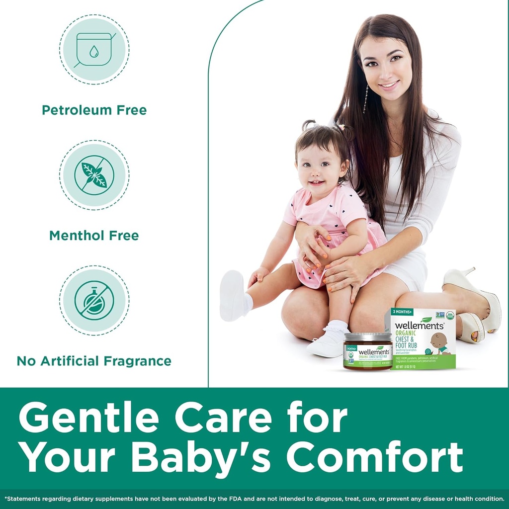 Wellements Organic Baby Chest & Foot Rub for 3 Months+ (1.8 Fl Oz) | Soothes & Comforts | Baby congestion relief* with Eucalyptus and Lavender | Free From Petroleum, Menthol and Artificial Fragrance 3