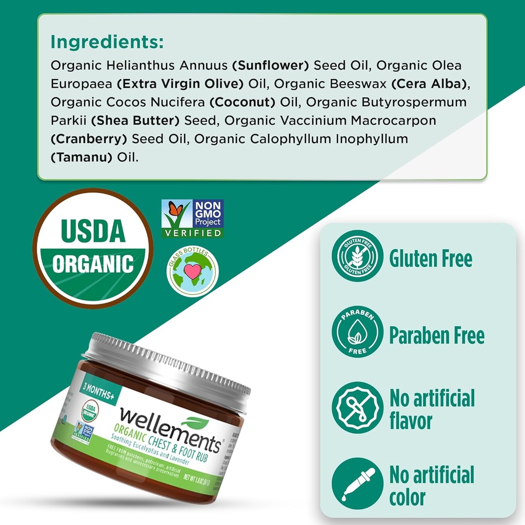 Wellements Organic Baby Chest & Foot Rub for 3 Months+ (1.8 Fl Oz) | Soothes & Comforts | Baby congestion relief* with Eucalyptus and Lavender | Free From Petroleum, Menthol and Artificial Fragrance 4