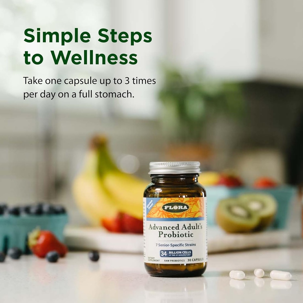 Flora - Advanced Adult's Blend Probiotic, Seven Senior-Specific Strains, Gluten Free, Raw Probiotic with 34 Billion Cells, 30 Capsules 6