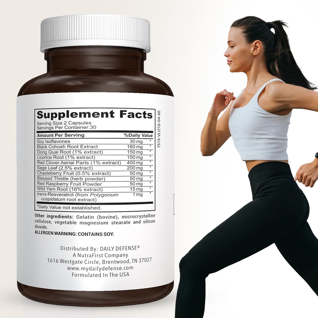 Menopause Supplements for Women - Supplements for Women with Dong Quai Root, Black Cohosh, Red Clover, Chasteberry, Wild Yam Root for Hot Flashes Menopause Relief - 60 Capsules, Made in the USA 3