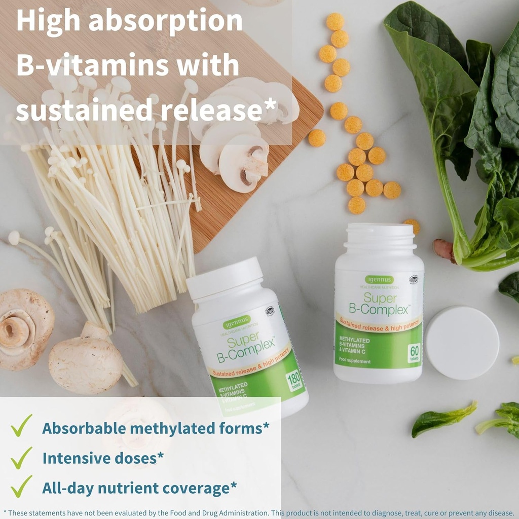 Super B-Complex Bundle, 180 Sustained-Release Tablets & 20 Orange Flavor Effervescent Tablets for Fast Energy On The Go, by Igennus 3