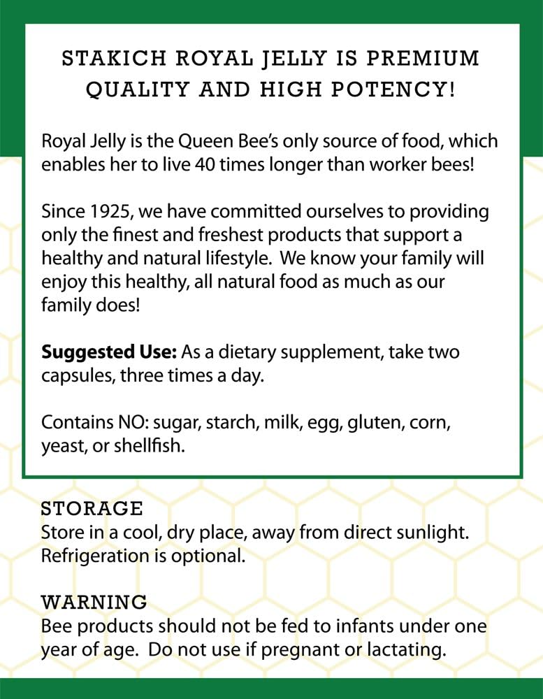 Stakich 500 mg Capsules (Royal Jelly Capsules 500 mg (200 Count)) 4
