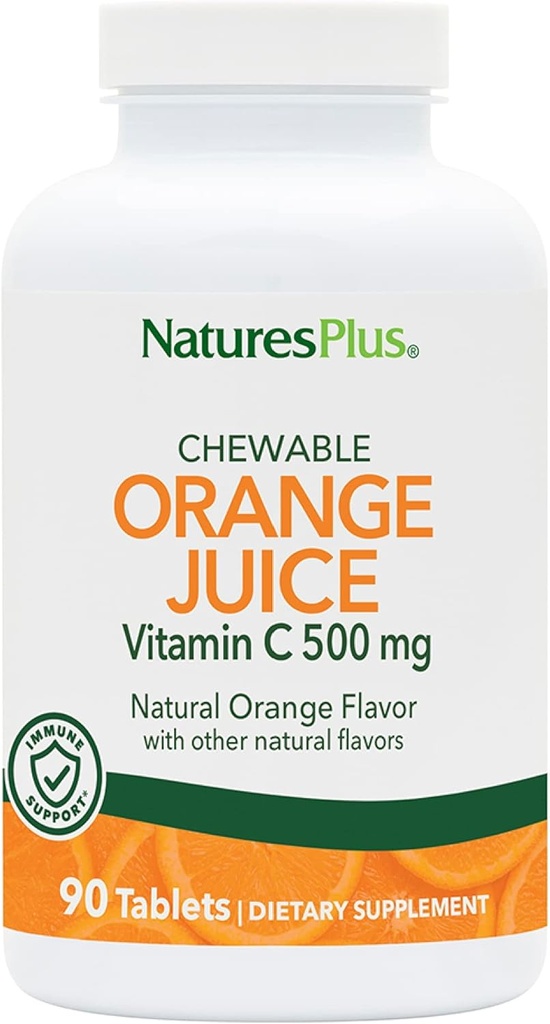 Natures Plus Orange Juice Chewable Vitamin C - 500 mg, 90 Tablets - High Potency Immune & Vascular Health Support Supplement, Antioxidant - Gentle On Stomach - Vegetarian, Gluten-Free - 90 Servings 2