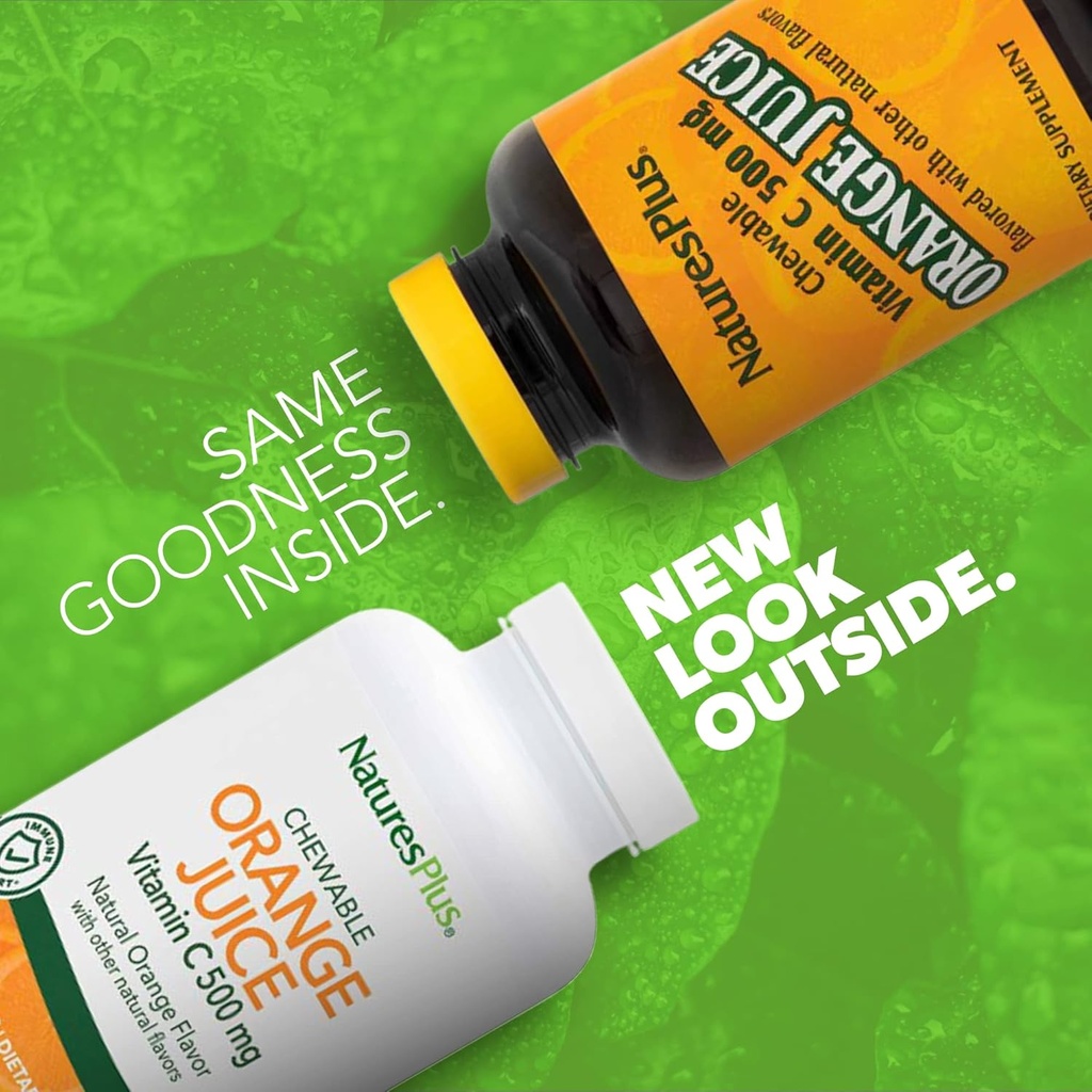 Natures Plus Orange Juice Chewable Vitamin C - 500 mg, 90 Tablets - High Potency Immune & Vascular Health Support Supplement, Antioxidant - Gentle On Stomach - Vegetarian, Gluten-Free - 90 Servings 3