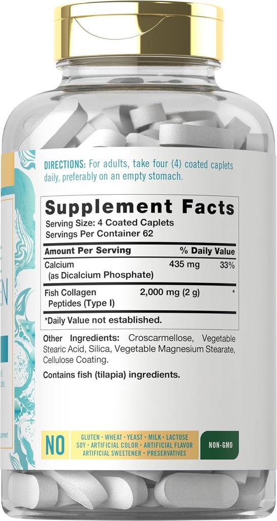 Carlyle Marine Collagen for Hair Skin and Nails | 250 Caplets | Peptides for Women and Men | Type I with Calcium | Non-GMO & Gluten Free 3