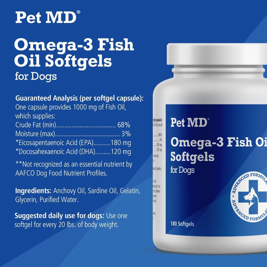 Pet MD – Omega 3 Fish Oil Supplement for Dogs – Skin and Coat Support for Dogs – 180 Softgels 4